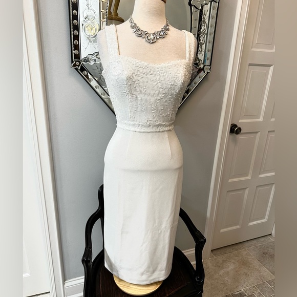 NWT Gorgeous White Dazzling Sequin Top Slimming Tight fitted Classic Dress - Picture 4 of 11